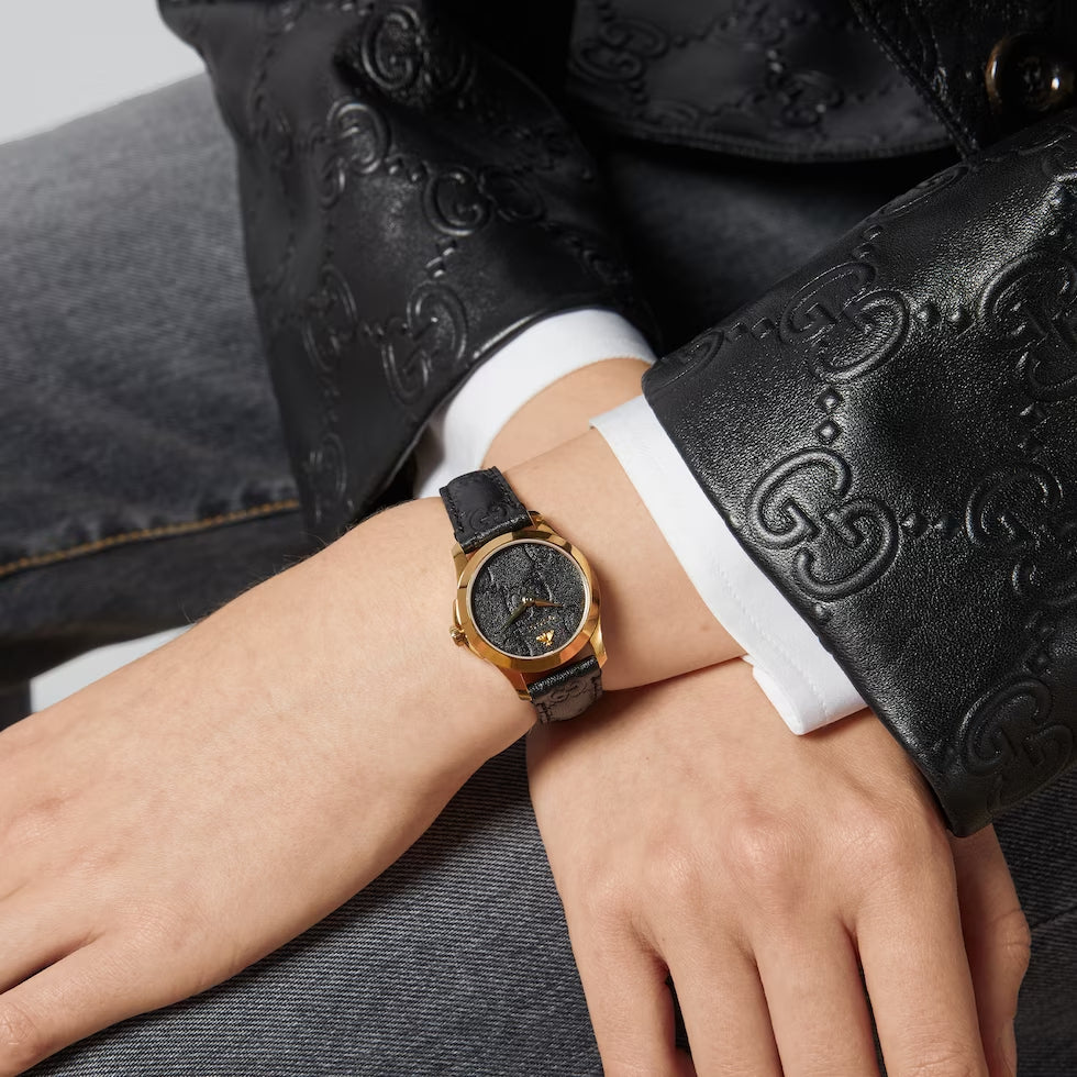 Shop Authentic Gucci G Timeless Quartz Black Dial Black Leather Strap Watch For Women - YA126581A - Luxxuri