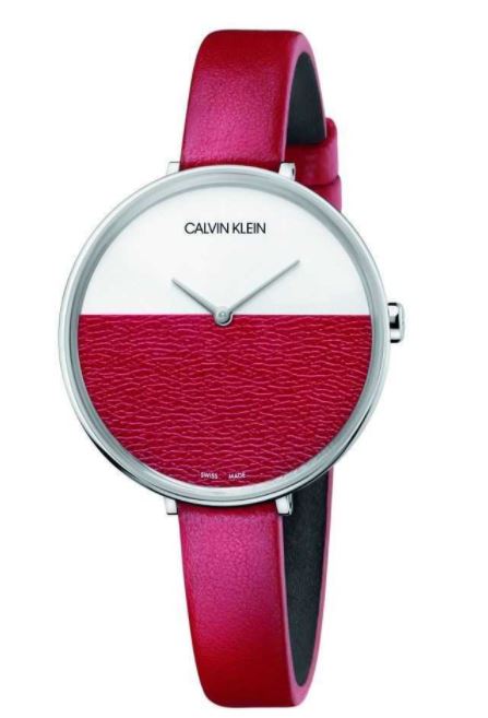 Shop Authentic Calvin Klein Rise Yellow Red Dial Red Leather Strap Watch for Women - K7A231UP - Luxxuri