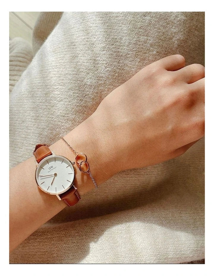 Shop Authentic Daniel Wellington Classic Petite St Mawes White Dial Brown Leather Strap Watch For Women - DW00100231 - Luxxuri