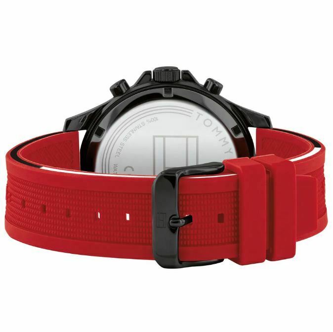 Tommy Hilfiger Multifunction Quartz Black Dial Red Rubber Strap Watch for Men - 1791722