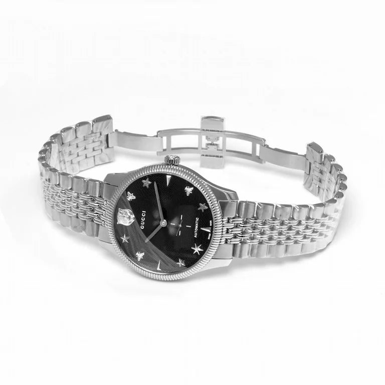 Shop Authentic Gucci G Timeless Automatic Black Dial Silver Steel Strap Watch For Men - YA126353 - Luxxuri