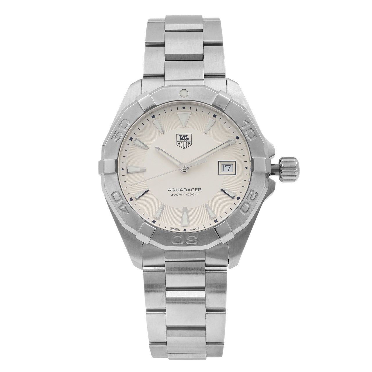 Tag Heuer Aquaracer Quartz White Dial Silver Steel Strap Watch for Men - WAY1111.BA0928