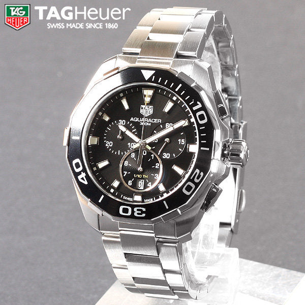Shop Authentic Tag Heuer Aquaracer Quartz Chronograph Black Dial Silver Steel Strap Watch for Men - CAY111A.BA0927 - Luxxuri