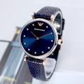 Shop Authentic Emporio Armani Gianni T Bar Analog Blue Dial Black Leather Strap Watch For Women - AR1989 - Luxxuri