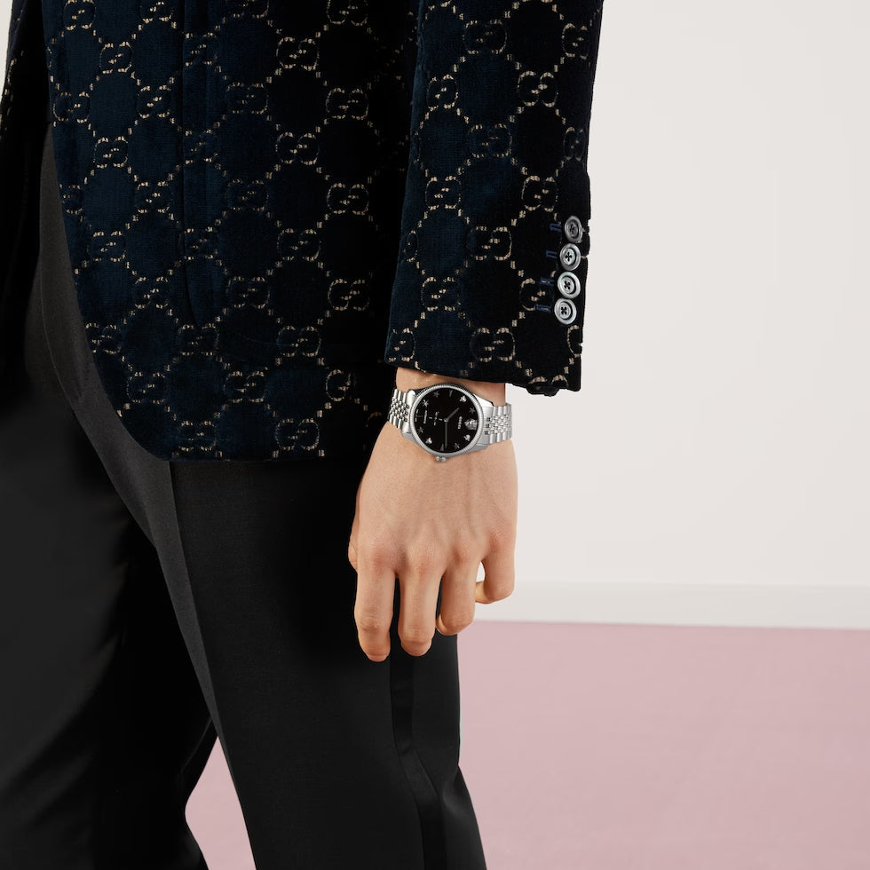 Shop Authentic Gucci G Timeless Automatic Black Dial Silver Steel Strap Watch For Men - YA126353 - Luxxuri