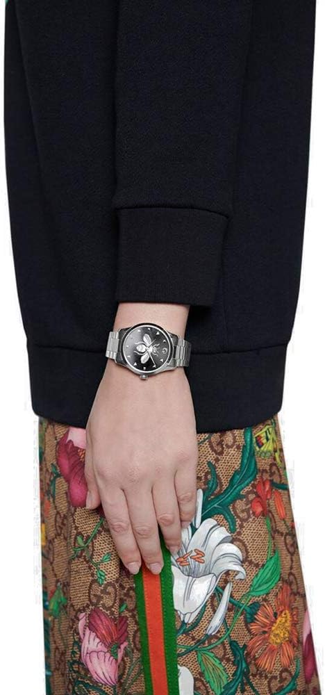 Shop Authentic Gucci G Timeless Quartz Black Dial Silver Steel Strap Watch For Women - YA1264136 - Luxxuri