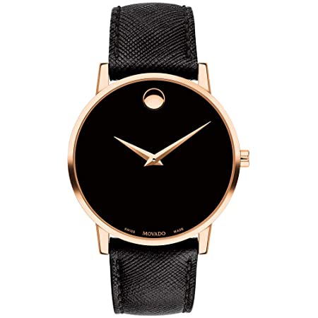 Movado Museum Classic Black Dial Black Leather Strap Watch for Men - 0607196