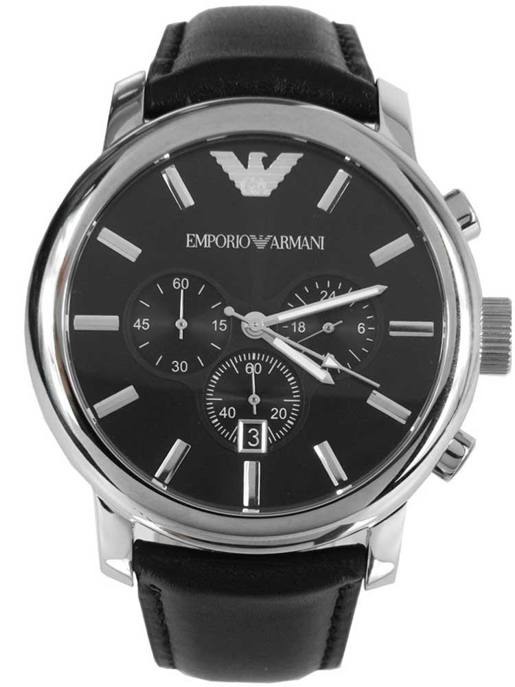 Shop Authentic Emporio Armani Classic Chronograph Black Dial Black Leather Strap Watch For Men - AR0431 - Luxxuri