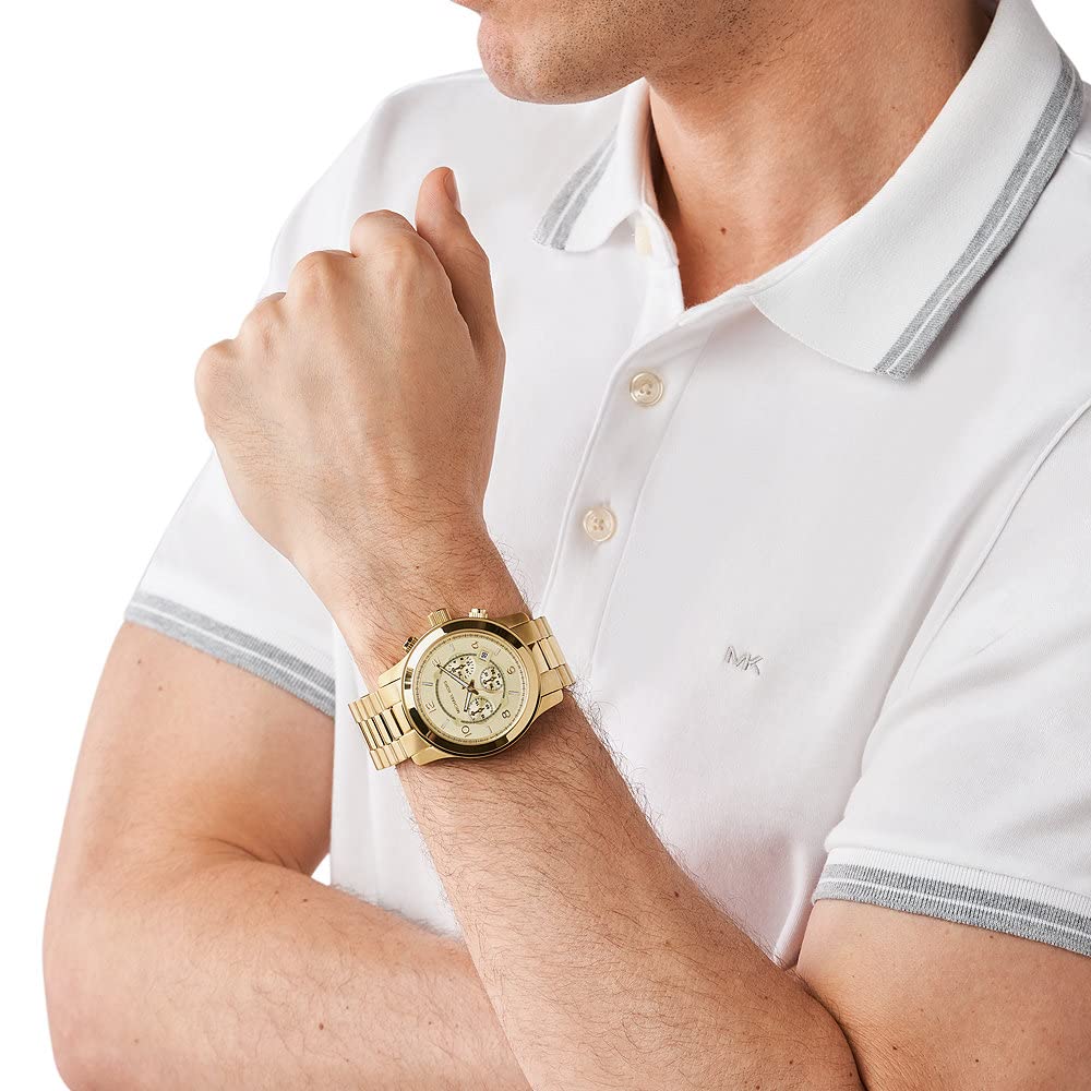 Michael Kors Runway Gold Dial Gold Steel Strap Watch for Men - MK8077