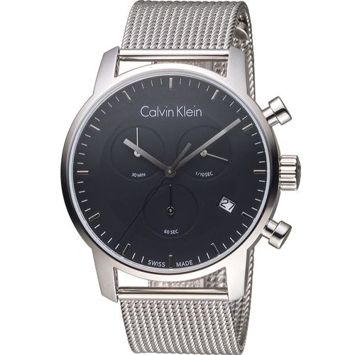 Shop Authentic Calvin Klein City Chronograph Black Dial Silver Mesh Bracelet Watch for Men - K2G27121 - Luxxuri