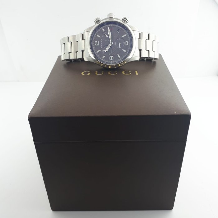 Shop Authentic Gucci G Timeless Chronograph Grey Dial Silver Steel Strap Watch For Men - YA126238 - Luxxuri