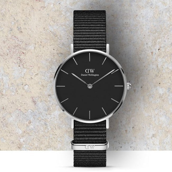 Shop Authentic Daniel Wellington Classic Petite Cornwall Black Dial Black NATO Strap Watch For Women - DW00100216 - Luxxuri