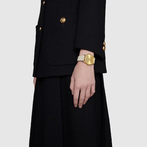 Shop Authentic Gucci G Timeless Quartz Gold Dial Beige Leather Strap Watch For Women - YA1264180 - Luxxuri