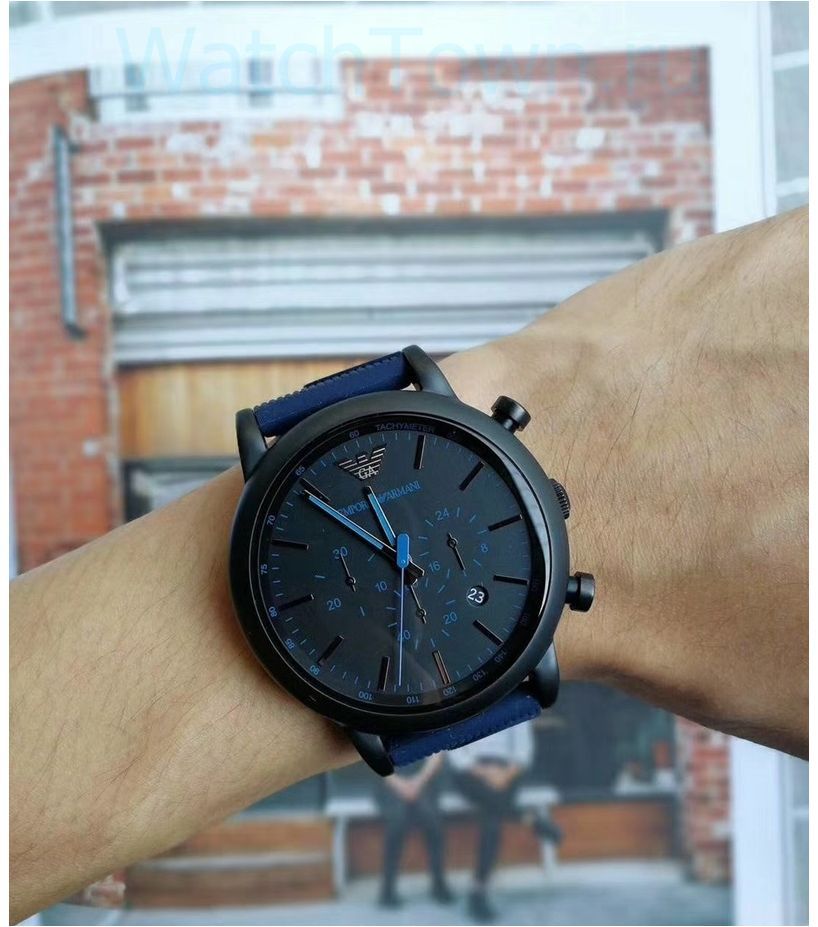 Emporio Armani Luigi Chronograph Black Dial Blue Rubber Strap Watch For Men - AR11023
