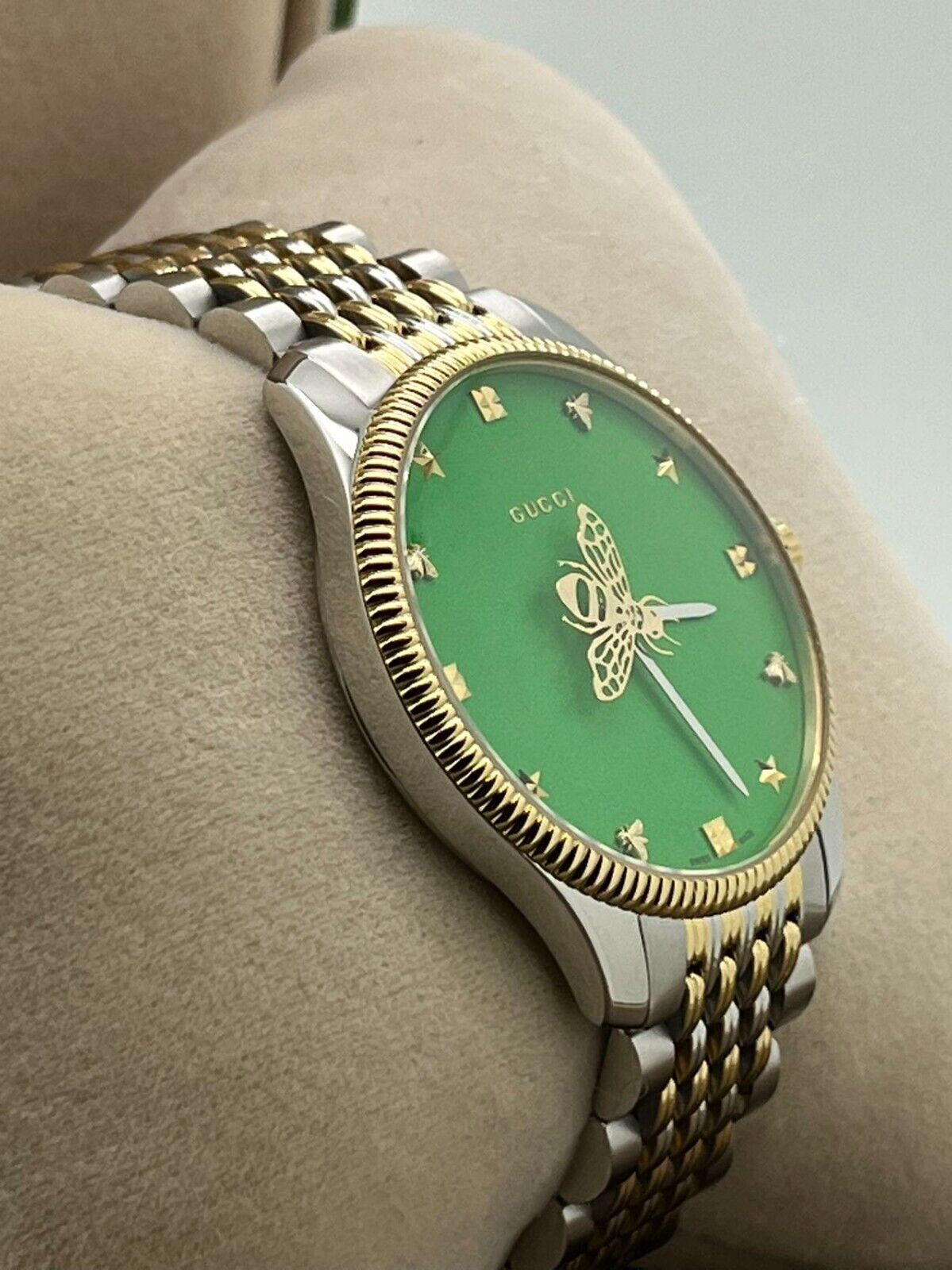 Shop Authentic Gucci G Timeless Quartz Green Dial Two Tone Steel Strap Watch For Men - YA1264182 - Luxxuri