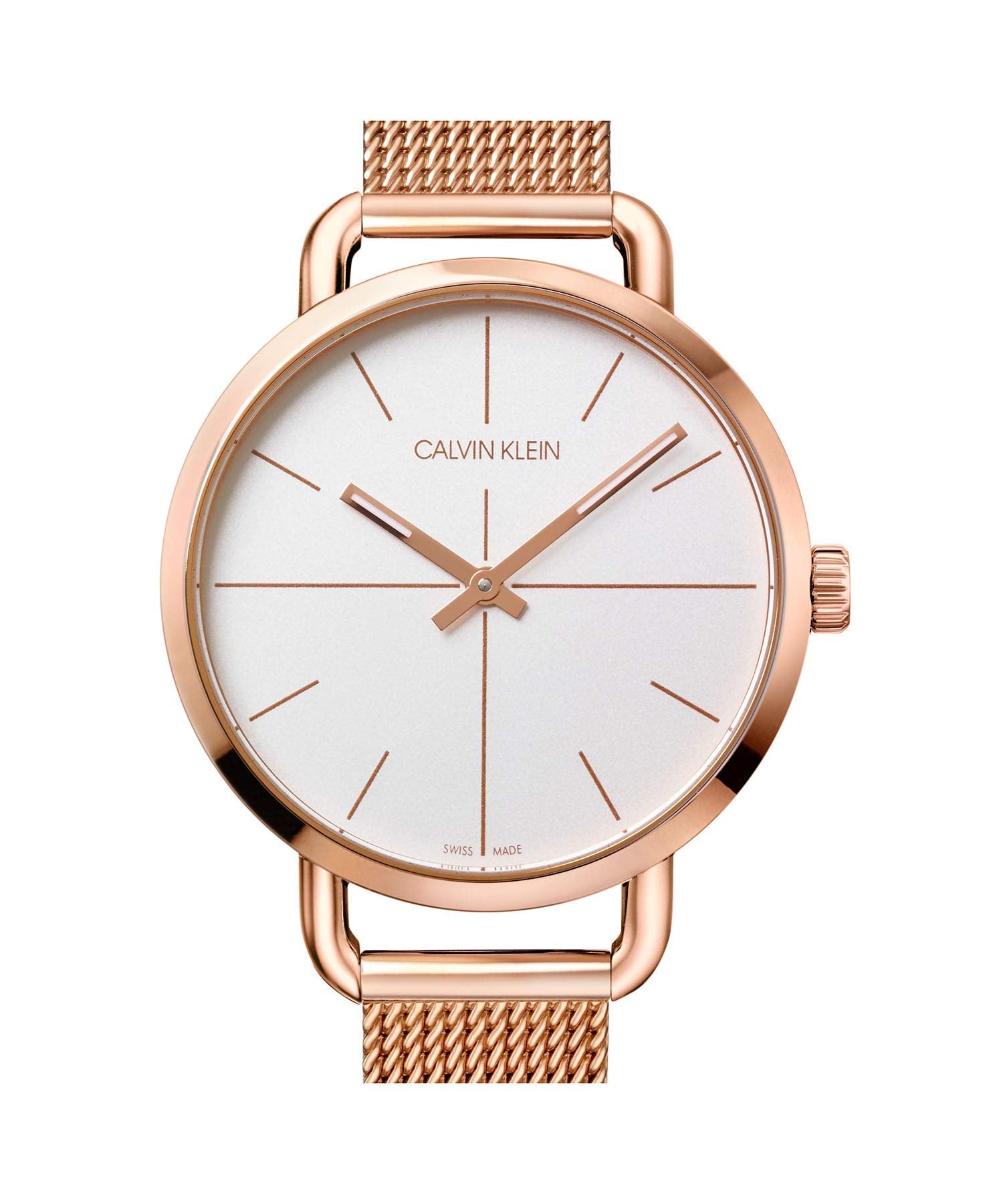 Shop Authentic Calvin Klein Even White Dial Rose Gold Mesh Bracelet Watch for Women - K7B23626 - Luxxuri
