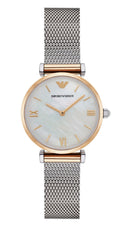 Shop Authentic Emporio Armani Gianni T Bar Mother of Pearl Dial Silver Mesh Bracelet Watch For Women - AR2068 - Luxxuri
