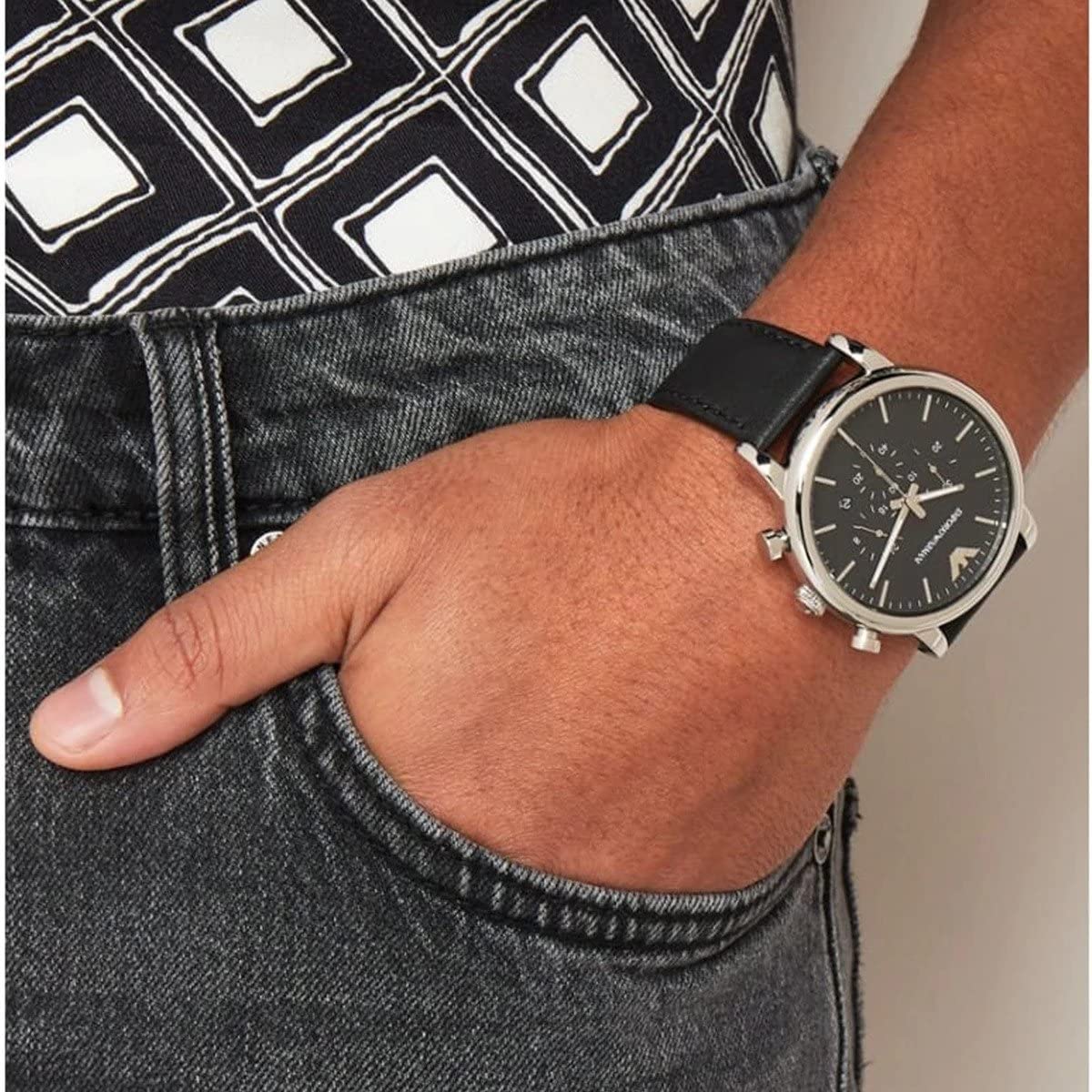 Shop Authentic Emporio Armani Luigi Chronograph Black Dial Black Leather Watch For Men - AR1828 - Luxxuri