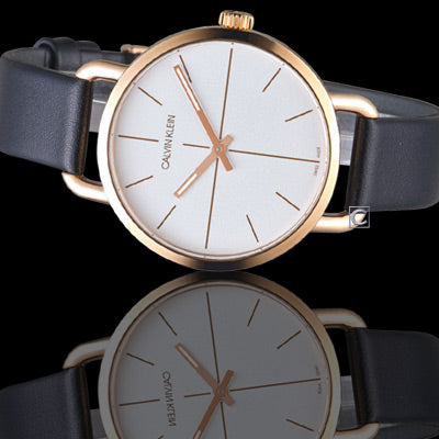 Shop Authentic Calvin Klein Even White Dial Black Leather Strap Watch for Women - K7B236C6 - Luxxuri
