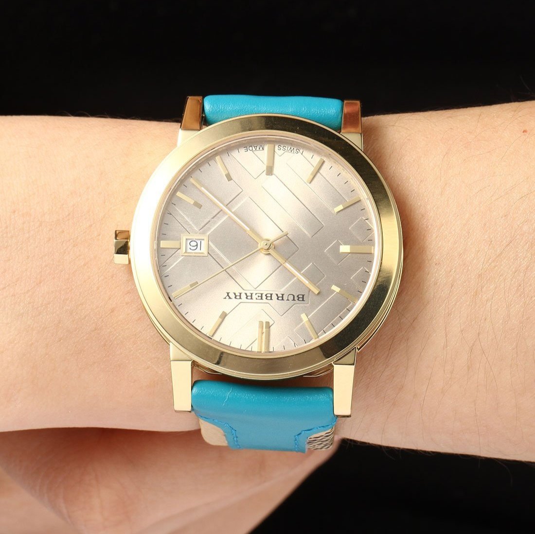 Shop Authentic Burberry The City Gold Dial Blue Leather Strap Watch for Women - BU9018 - Luxxuri
