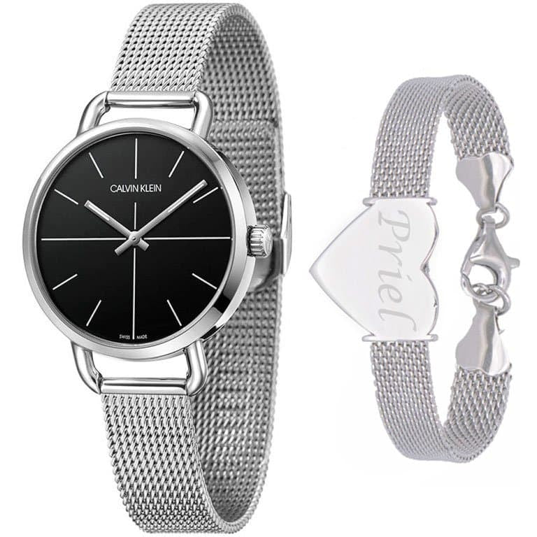 Shop Authentic Calvin Klein Even Black Dial Silver Mesh Bracelet Watch for Women - K7B23121 - Luxxuri