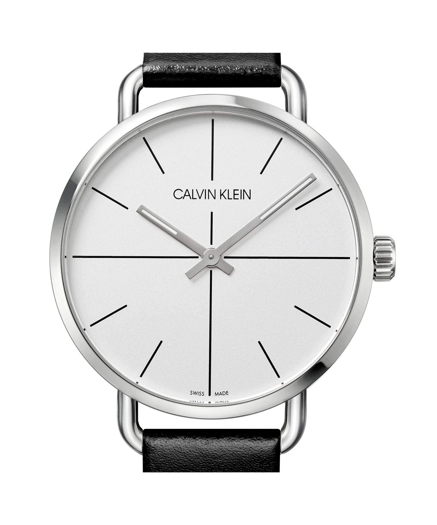 Shop Authentic Calvin Klein Even Silver Dial Black Leather Strap Watch for Men - K7B211CY - Luxxuri