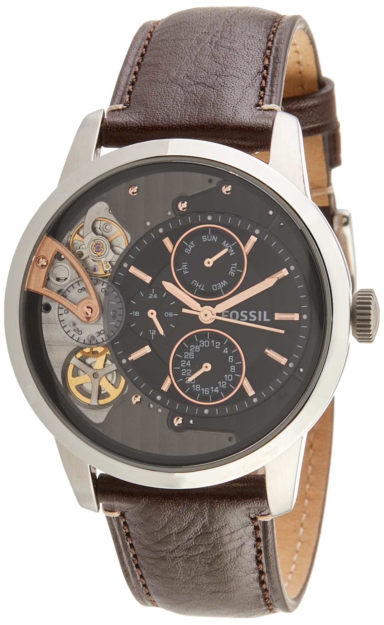 Fossil Townsman Automatic Black Dial Brown Leather Strap Watch for Men - ME1163