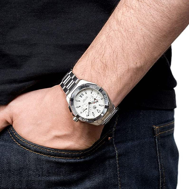 Tag Heuer Aquaracer Chronograph White Dial Silver Steel Strap Watch for Men - WAY111Y.BA0928
