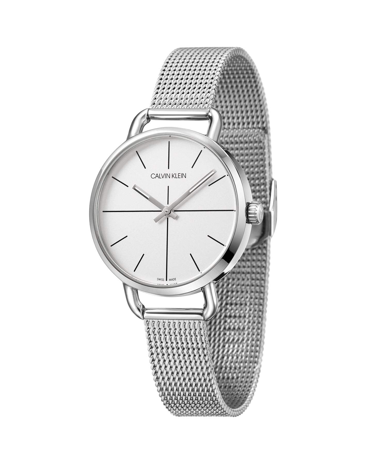 Shop Authentic Calvin Klein Even White Dial Silver Mesh Bracelet Watch for Women - K7B23126 - Luxxuri