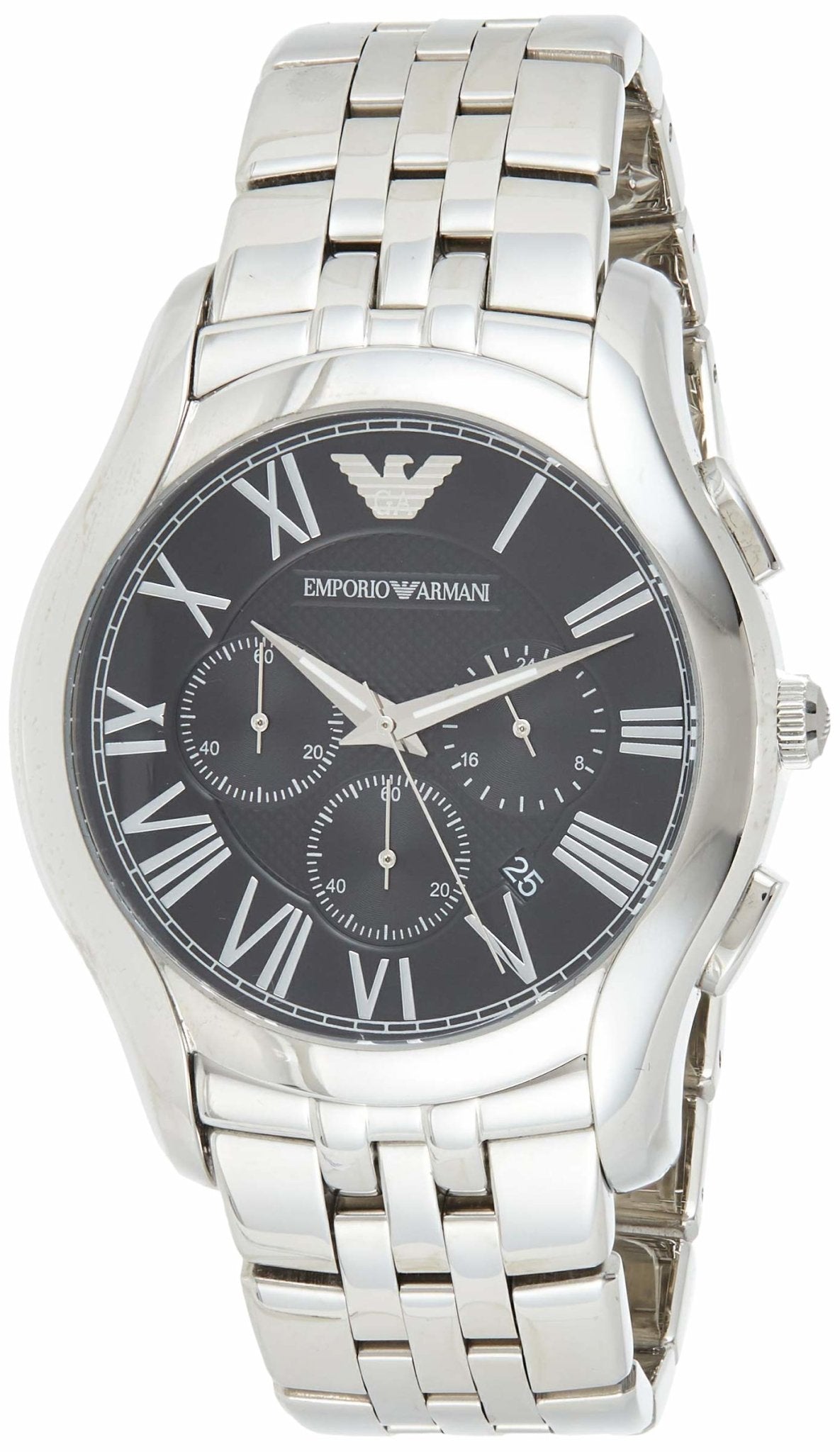 Shop Authentic Emporio Armani Classic Chronograph Black Dial Silver Steel Strap Watch For Men - AR1786 - Luxxuri
