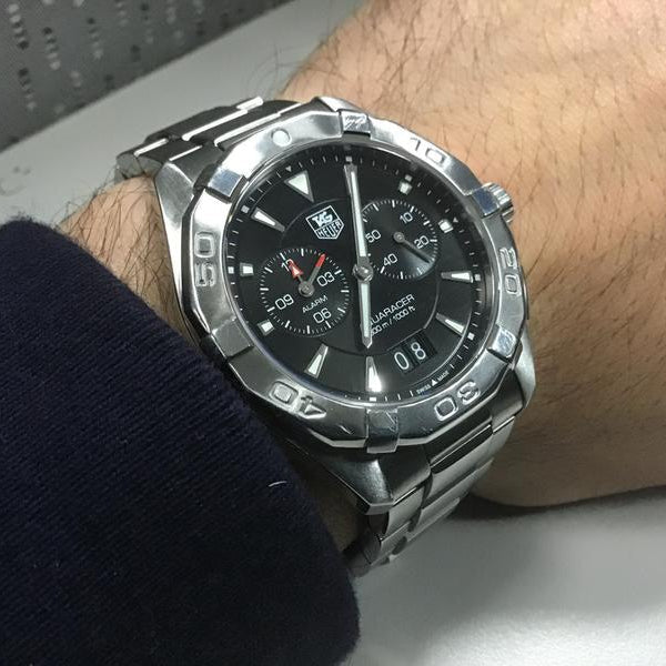 Shop Authentic Tag Heuer Aquaracer Quartz Black Dial Silver Steel Strap Watch for Men - WAY111Z.BA0928 - Luxxuri