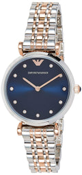 Shop Authentic Emporio Armani Gianni T Bar Crystal Blue Dial Two Tone Steel Strap Watch For Women - AR11092 - Luxxuri