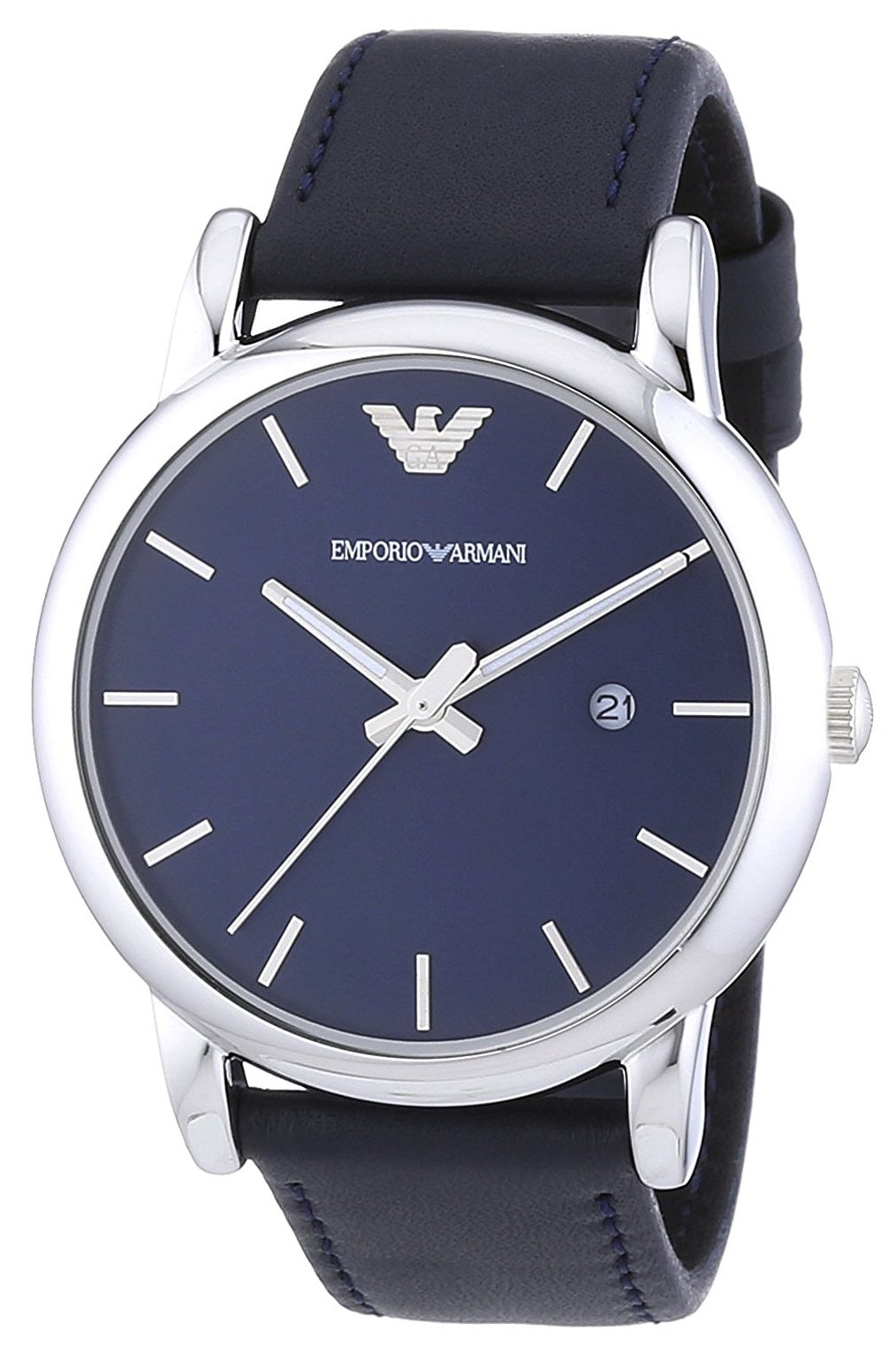 Shop Authentic Emporio Armani Classic Quartz Blue Dial Black Leather Strap Watch For Men - AR1731 - Luxxuri