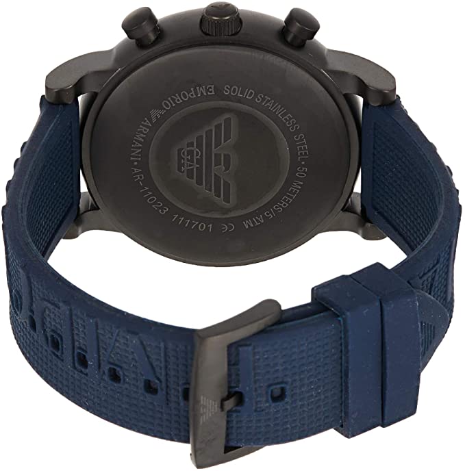 Emporio Armani Luigi Chronograph Black Dial Blue Rubber Strap Watch For Men - AR11023
