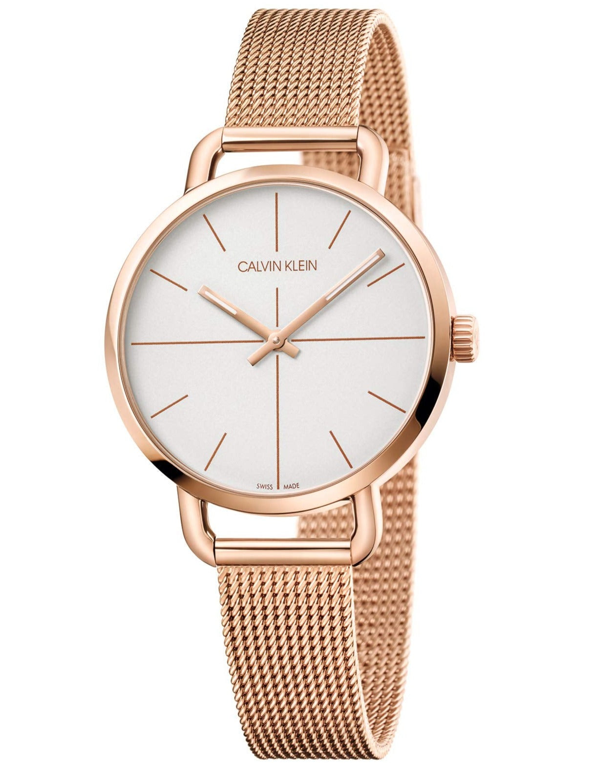 Shop Authentic Calvin Klein Even White Dial Rose Gold Mesh Bracelet Watch for Women - K7B23626 - Luxxuri