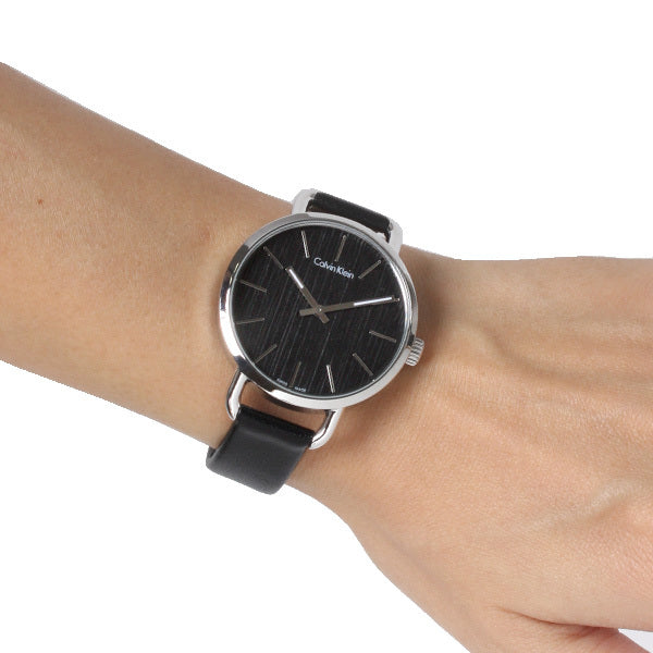 Shop Authentic Calvin Klein Even Black Dial Black Leather Strap Watch for Women - K7B231C1 - Luxxuri