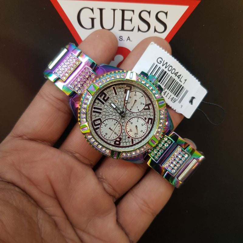 Shop Authentic Guess Lady Frontier Diamonds Silver Dial Multicolor Steel Strap Watch for Women - GW0044L1 - Luxxuri