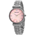 Shop Authentic Emporio Armani Gianni T Bar Pink Mother of Pearl Dial Silver Steel Strap Watch For Women - AR1779 - Luxxuri