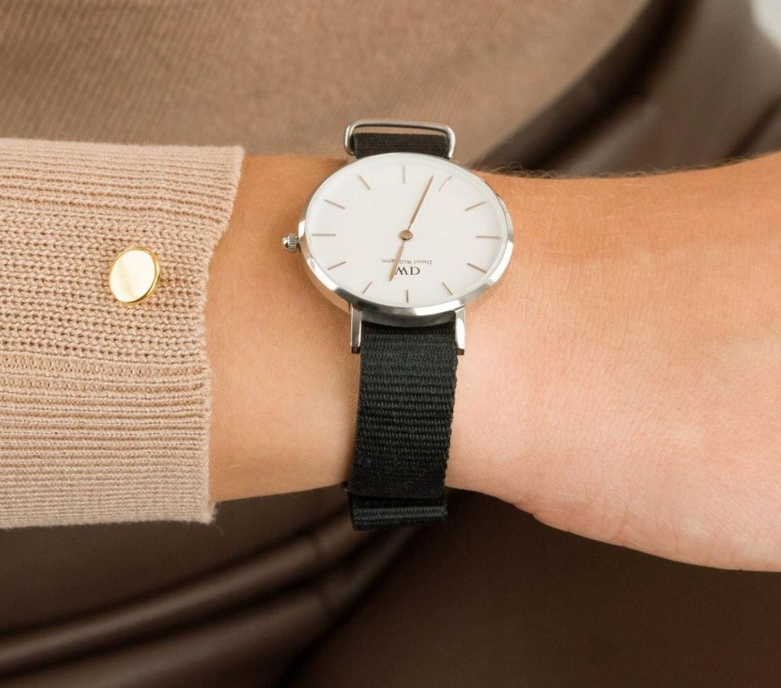 Shop Authentic Daniel Wellington Classic Petite Cornwall White Dial Black NATO Strap Watch For Women - DW00100254 - Luxxuri
