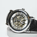 Shop Authentic Emporio Armani Luigi Silver Skeleton Dial Black Leather Strap Watch For Men - AR1981 - Luxxuri