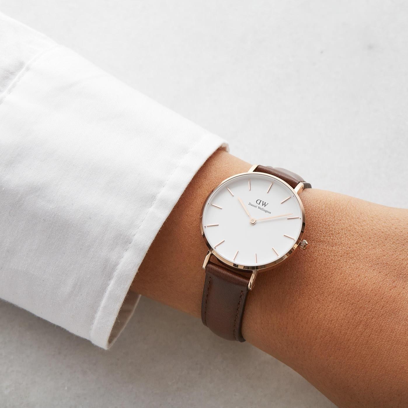 Shop Authentic Daniel Wellington Classic Petite Bristol White Dial Brown Leather Strap Watch For Women - DW00100171 - Luxxuri