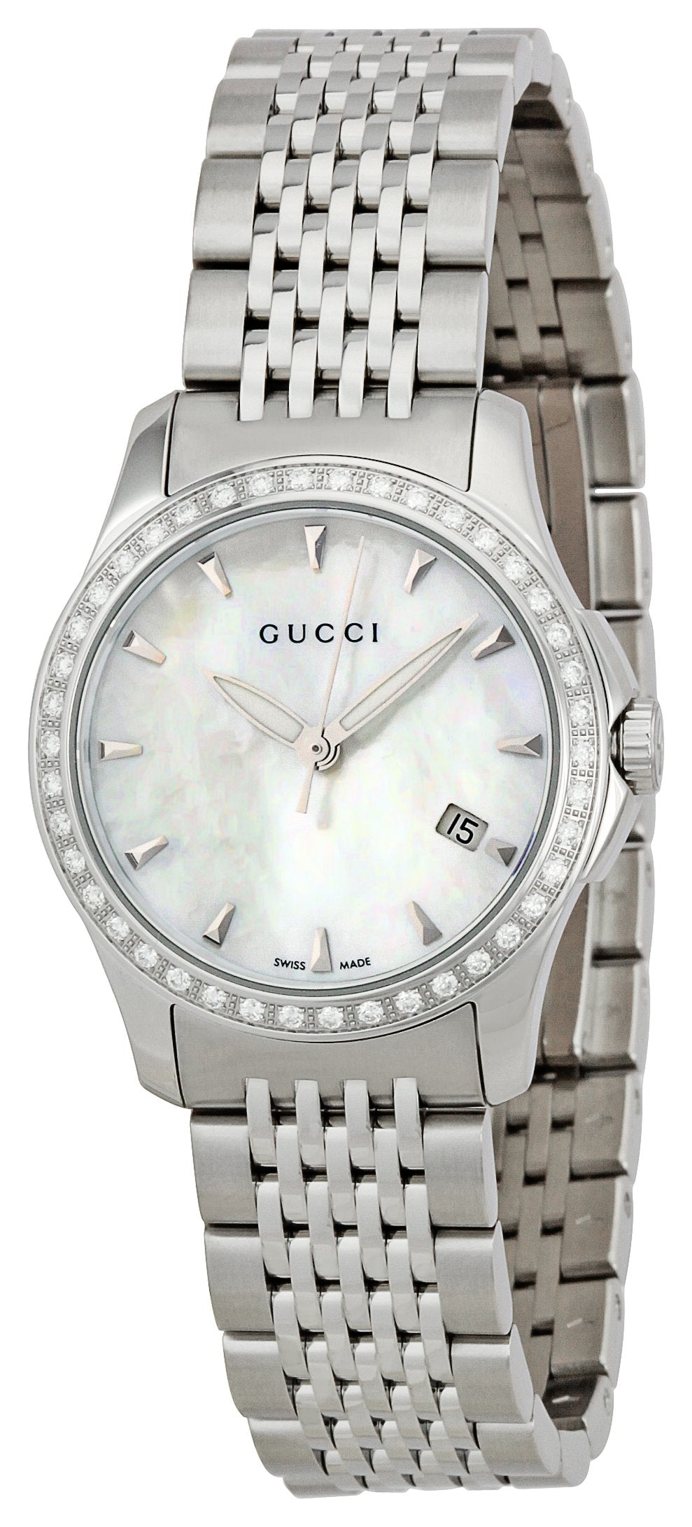 Shop Authentic Gucci G Timeless Diamonds Mother of Pearl Dial Silver Steel Strap Watch For Women - YA126506 - Luxxuri