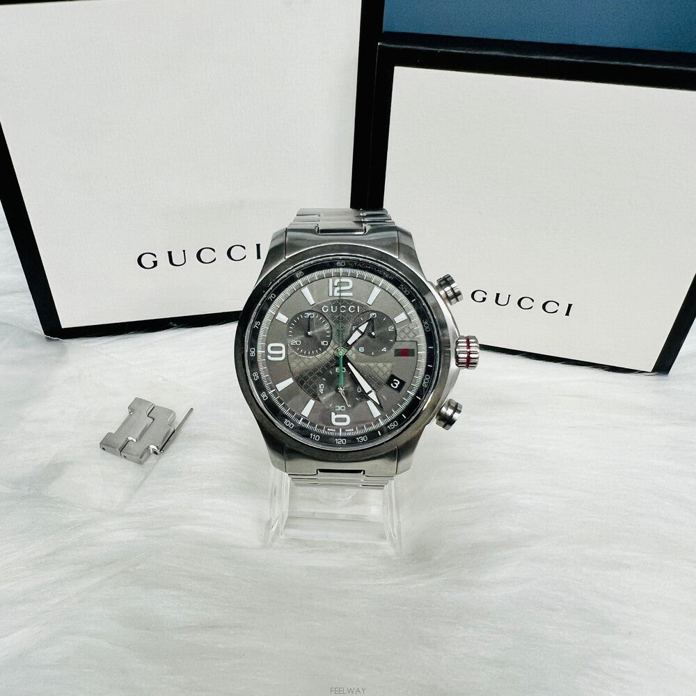 Shop Authentic Gucci G Timeless Chronograph Grey Dial Silver Steel Strap Watch For Men - YA126238 - Luxxuri