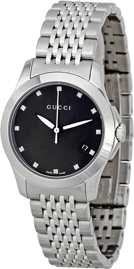 Shop Authentic Gucci G Timeless Diamonds Black Dial Silver Steel Strap Watch For Men - YA126405 - Luxxuri