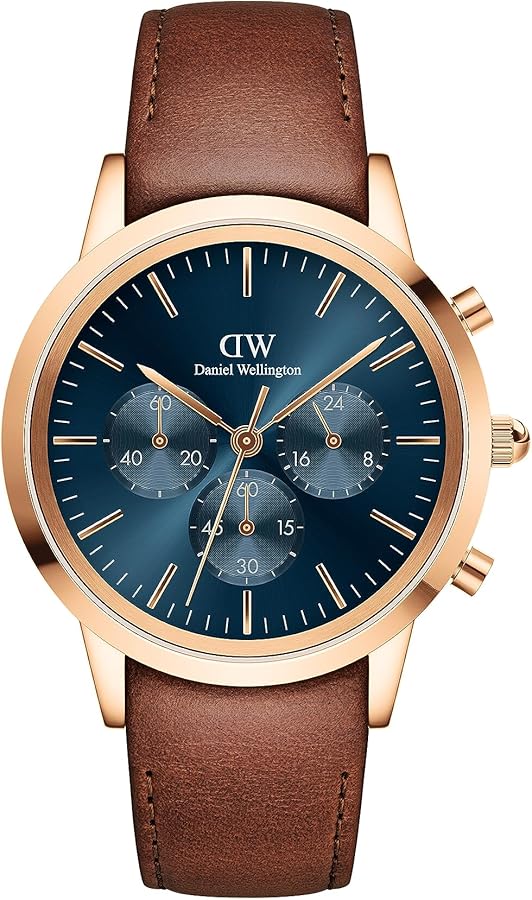 Shop Authentic Daniel Wellington Iconic Chronograph Blue Dial Brown Leather Strap Watch For Men - DW00100639 - Luxxuri