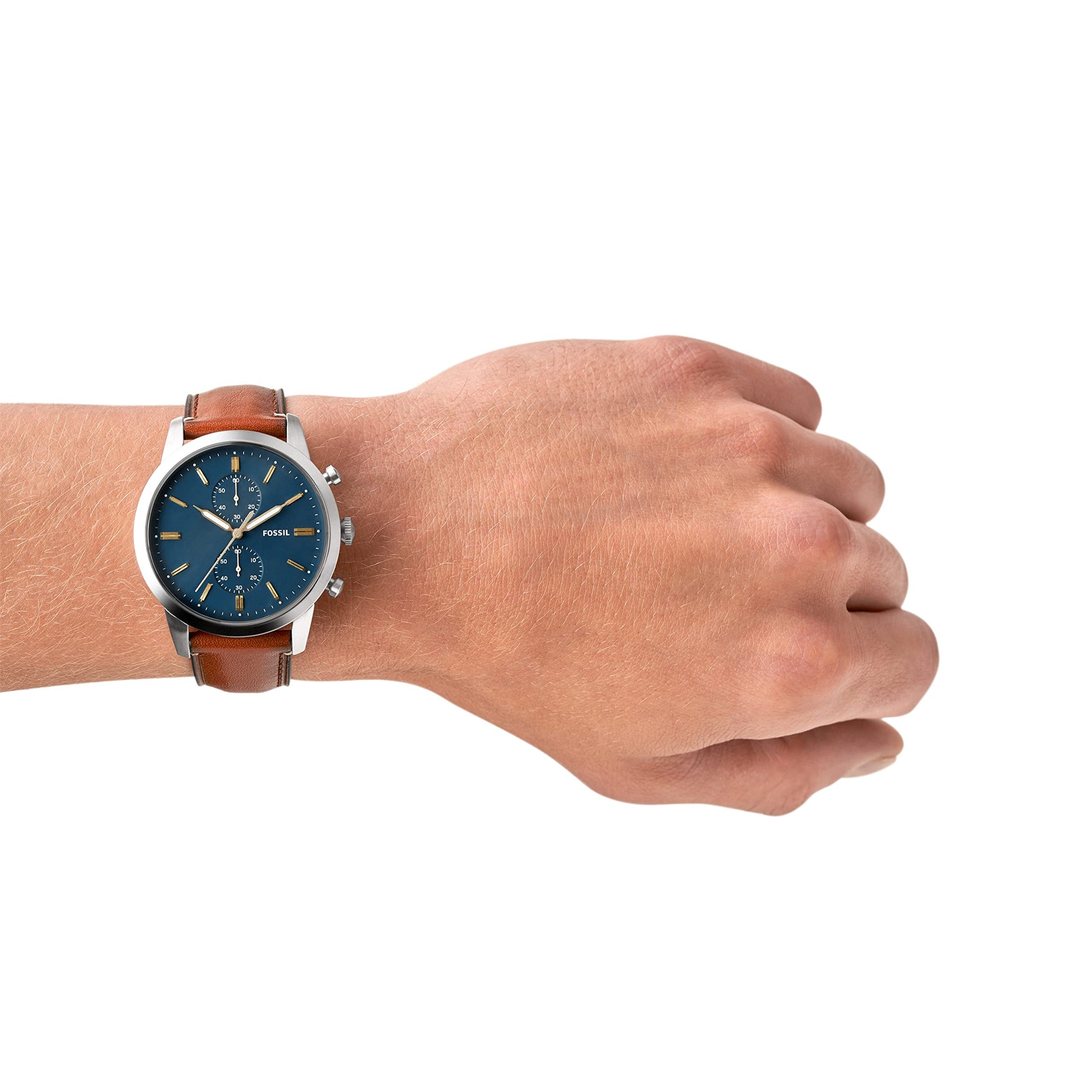 Fossil Townsman Chronograph Blue Dial Brown Leather Strap Watch for Men - FS5279