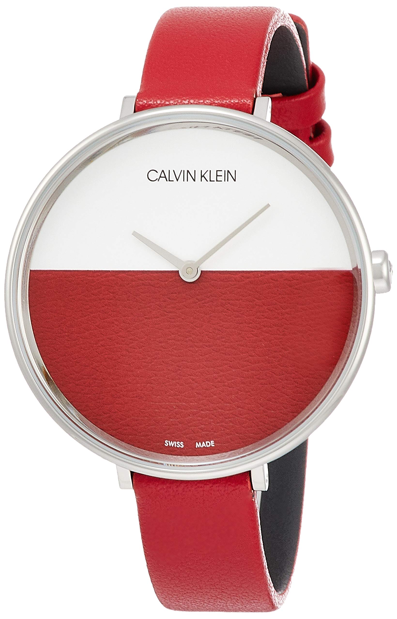 Shop Authentic Calvin Klein Rise Yellow Red Dial Red Leather Strap Watch for Women - K7A231UP - Luxxuri