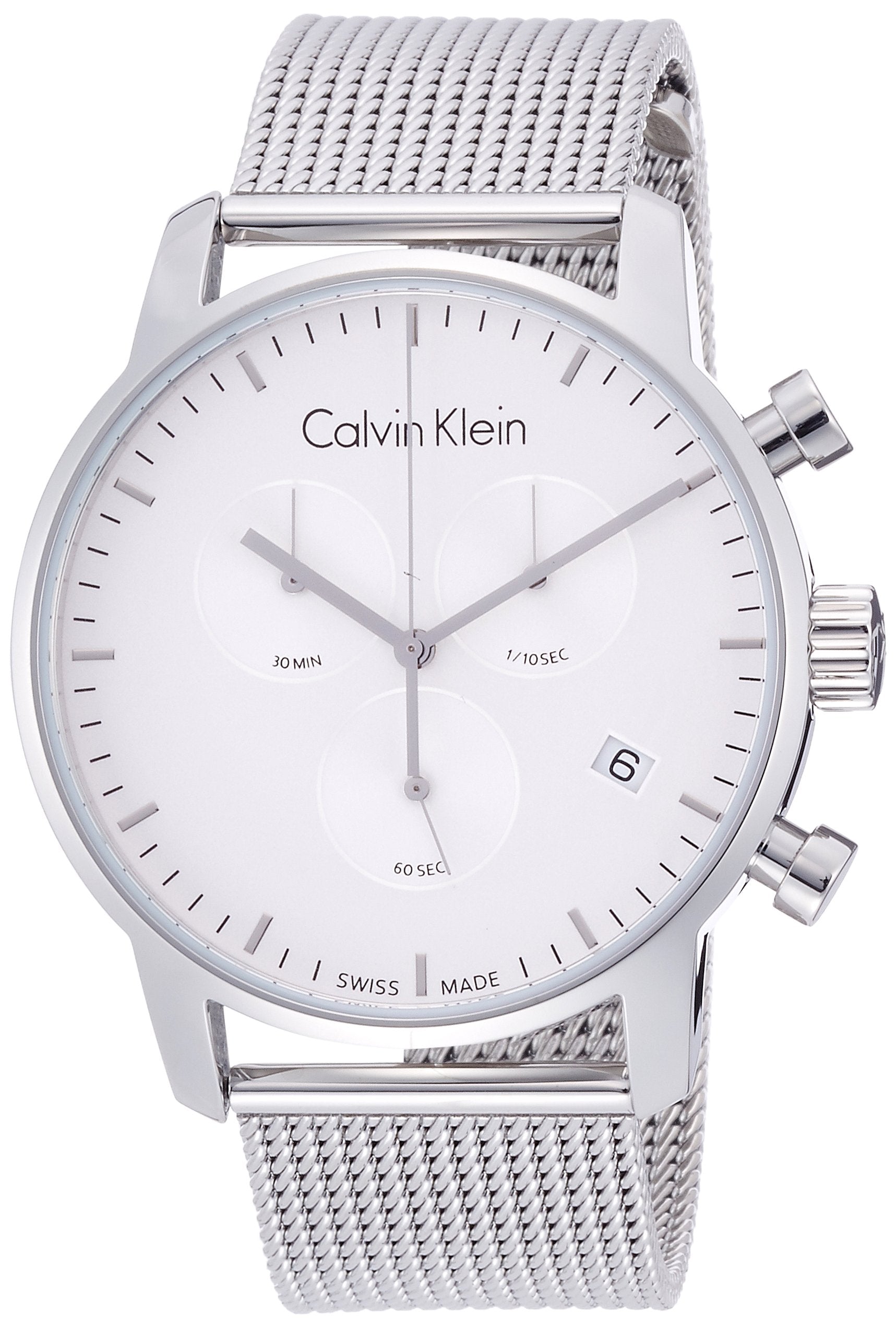 Shop Authentic Calvin Klein City Chronograph White Dial Silver Mesh Bracelet Watch for Men - K2G27126 - Luxxuri