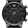 Shop Authentic Emporio Armani Luigi Chronograph Black Dial Black Leather Strap Watch For Men - AR1737 - Luxxuri