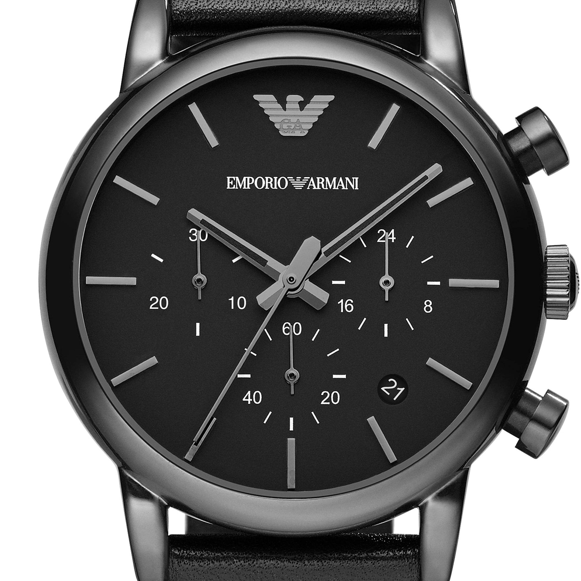 Shop Authentic Emporio Armani Luigi Chronograph Black Dial Black Leather Strap Watch For Men - AR1737 - Luxxuri